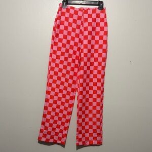SHEIN Red and White Checkered Cropped Pants